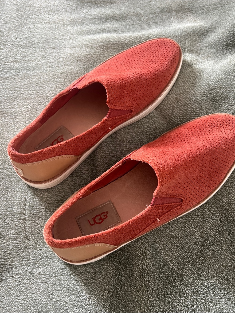 UGG Women’s Coral-Red Slip-On Perforated Suede Sneakers